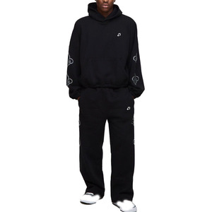 High Quality Oversized Hoodies Sets Custom Logo Streetwear Tracksuit Heavyweight 100% Cotton Fleece Loose Fit Jogger set - Product Image 1