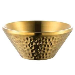 Bol en acier inoxydable martelé pour salade, soupe et fruits, couleur or ivoire, fait main - Product Image 1