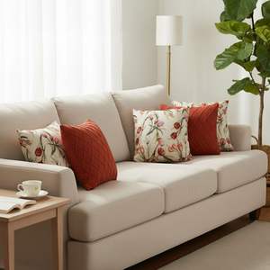 SOGA 5PC Home Decor Set Botanical Floral Light Pillowcase and Classic <b>Red</b> Diamond Knit <b>Cushion</b> <b>Cover</b> for Seat Decor - Product Image 2