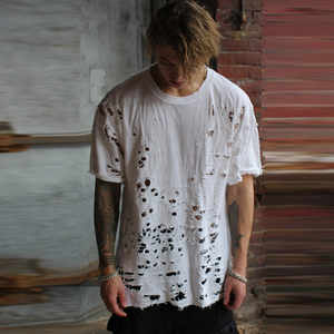 เสื้อยืดผู้หญิงสไตล์ Distress สำหรับฤดูร้อน แบบไหล่ตัด ป้องกันลม เสื้อยืดคอกลม น้ำหนักเบา สไตล์สตรีท - Product Image 6