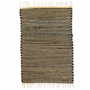 Black Beige Striped Modern Eco-Friendly Jute Area <b>Rug</b> <b>Flat</b> Pile Handmade Woven Carpet Tassel Edges for Bathroom Bedroom Hallway - Product Image 3