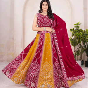 Indian Ethnic Bridal Vichitra Butterfly <b>Net</b> Lehenga Choli Embroidery Sequence Design Work <b>Dupatta</b> for Women Wedding Diwali Party - Product Image 1