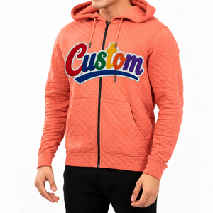 Ensembles de sweats à capuche zippés personnalisés style streetwear avec logo en patch sergé, sweat à capuche matelassé en polaire polyester pour hommes - Product Image 2