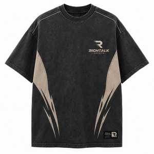 Camiseta de Manga Corta para Hombre, Corte Regular, Color Negro y Beige, Logotipo Frontal, Cuello Redondo, Informal, de Algodón Jersey, Transpirable, de Secado Rápido, 100% Algodón - Product Image 1