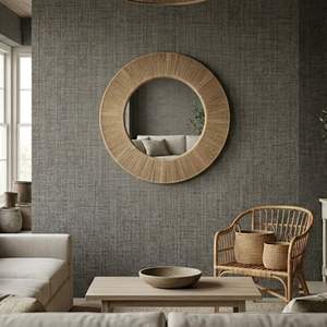 Miroir mural en jonc de mer naturel tissé à la main – Grand miroir rond décoratif style bohème côtier - Product Image 3