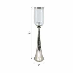 Modern <b>Candlestick</b> Holder with Frosted Glass Cylinder 34 Inch <b>Tall</b> Home Decoration Durable Metal Stand - Product Image 1