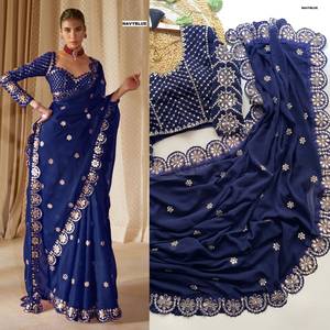 Sari en Georgette de créateur indien, dernière collection exclusive, pour mariages et fêtes, séchage rapide, toutes saisons, pour femmes - Product Image 4