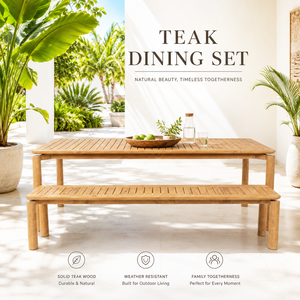Teak Slatted Dining <b>Table</b> Solid Teak Wood Custom Furniture Manufacturer Indonesia OEM ODM Private Label Wholesale Export Factory - Product Image 1