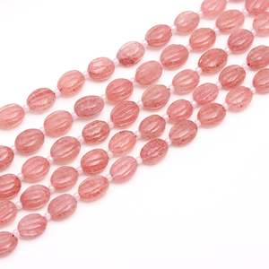 Cuentas Ovaladas Talladas a Mano de Cuarzo Rosa Fresa Natural, Cuentas de Piedras Preciosas Talladas a Mano de 8 Pulgadas para Fabricación de Joyas, Cuentas de Cuarzo Fresa a Granel - Product Image 2