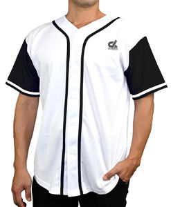 Maillot de baseball blanc personnalisé 2025 avec manches et passepoil bleus, uniforme d'équipe boutonné, nom et numéro personnalisés, style professionnel, vente en gros - Product Image 5