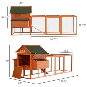 Pollaio in Legno Grande da 136,5 Pollici, Gabbia Deluxe per Conigli con Chiusura di Sicurezza, Recinto per Galline e Conigli da Giardino con Nido - Product Image 3