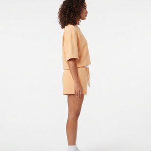 Ensemble short 2 pièces pour femme, couleur pêche, col rond, manches courtes, coupe ample, imprimé lettres, tenue décontractée printemps-été - Product Image 6