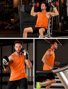 Camiseta sin mangas naranja para hombre, de color sólido, cuello redondo, de secado rápido, tejida, informal, estilo musculoso. - Product Image 5