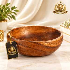 ชามสลัดไม้กระถินทรงโค้งมน ชามซุปผลไม้ไม้เนื้อแข็งทรงกลมลึก ขายส่งภาชนะบนโต๊ะอาหารแบบกำหนดเองได้ - Product Image 1