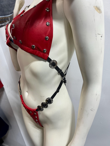 Conjunto de sujetador y bragas de cuero PU sexy personalizado, atuendo elegante para discoteca, conjunto de bikini de cuero para mujer, sujetador y bragas de cuero sexys - Product Image 5