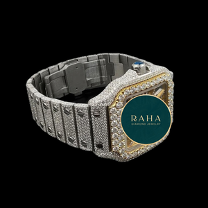 Montre de luxe RAHA en quartz moissanite, bracelet en acier inoxydable, boîtier de 20 mm, verre saphir de 42 mm, chiffres romains, analogique, fermoir déployant - Product Image 5