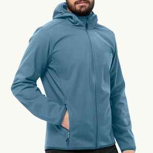Veste matelassée imperméable à capuche pour homme, vert uni, fermeture éclair décontractée, extérieur en polyester, doublure en nylon, pour l'automne - Product Image 1