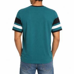 T-shirt à manches courtes pour homme, couleur unie, avec bordure contrastée, col rond, coupe classique, style tricoté décontracté - Product Image 2