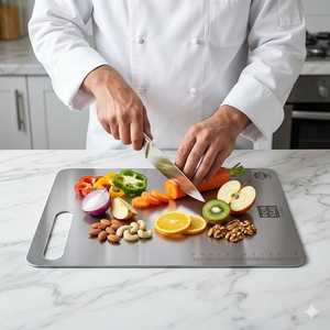 Tabla de cortar de acero inoxidable, rectangular, antideslizante, fácil de limpiar, duradera, no tóxica, tabla de cortar para cocina - Product Image 4
