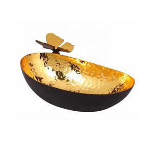 Oval Shaped Gold-Plated Brass Bowl <b>Butterfly</b> Hammered Votive Metal Candle Holder for Home Decoration for Diwali Birthday Parties - Product Image 1