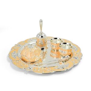 Ensemble de thali religieux plaqué argent avec deux tasses et couvercle, plateau circulaire en métal pour usage cérémoniel, design durable - Product Image 6
