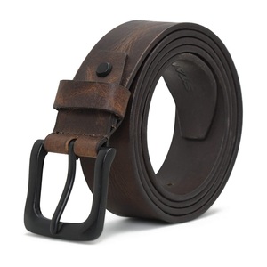 Cinturón Casual de Cuero Genuino para Hombre, Color Marrón Sólido, Acabado Envejecido, Cuero Resistente de Vaca, Hebilla de Pin, Cinturón Duradero para Hombre - Product Image 2