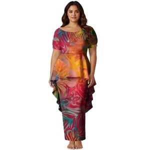Conjunto de 2 piezas de vestido Puletasi largo para mujer, talla grande, con estampado samoano personalizado y estilo polinesio de dobladillo de cola de golondrina, que incluye top y falda. - Product Image 4