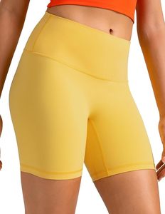 Shorts Deportivos de Cintura Alta para Mujer, Color Amarillo Sólido, Tejido Elástico, Ajuste Deportivo, Cintura Elástica, Sin Costuras - Product Image 5