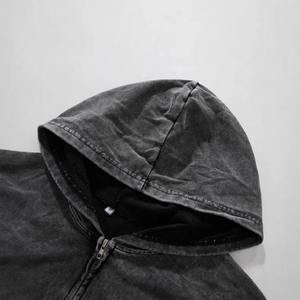 Sudadera con capucha retro con cremallera para hombre, estampada, estilo urbano oscuro, de corte holgado, con efecto lavado ácido, informal - Product Image 4