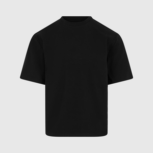 T-shirt en jersey de coton noir surdimensionné pour homme, manches courtes, col rond, décontracté, couleur unie, tricoté, coupe ajustée - Product Image 4