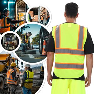 Mesh Fabric Reflective Safety Vests <b>for</b> Men Women High Visibility Vest with Pockets <b>Construction</b> Safety Apparel Neon Work Vest - Product Image 5