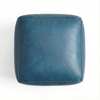 Pouf cube portable en cuir bleu sarcelle de qualité supérieure, siège de sol moelleux, repose-pieds décoratif pour chambre, salon et salle de séjour
