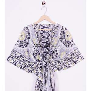 Vestido Abaya Largo para Mujer, Estampado a Mano, Estilo Kaftan, Informal, Hecho a Mano en Oriente Medio, de Algodón Puro, para Verano y Otoño - Product Image 2