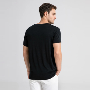 <b>Slim</b> Fit 100% Wool Men's T-Shirts Black Color 150GSM Crew Neck Adult Summer Fashion Front Logo Quick Dry Formal Wear - Product Image 5