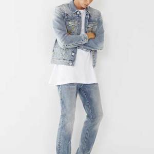 Veste en jean classique sur mesure pour homme, coupe slim décontractée avec fermeture boutonnée, style tendance. - Product Image 4