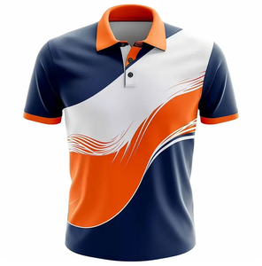 Men's Short Sleeve <b>Polo</b> Shirt Navy <b>Orange</b> White Geometric Print Quick Dry Polyester Casual Regular Fit - Product Image 1