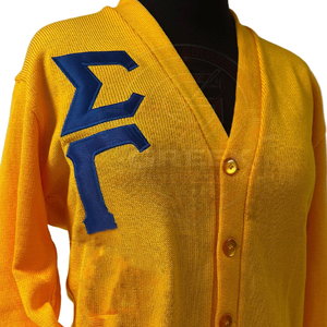 Custom Greek Sigma Rho Sorority SGRho women's sweater Embroidered Knitted College <b>Cardigans</b> yellow Sweater Greek Paraphernalia - Product Image 6