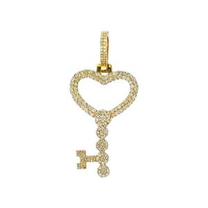 Pendentif clé en forme de cœur en plaqué or jaune massif pour unisexe VVS D Moissanite - Product Image 1