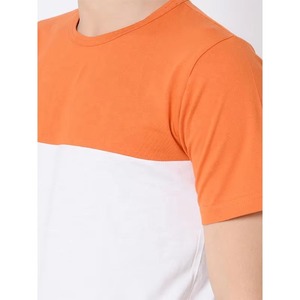 Men's Color Blocked O-Neck Short Sleeve <b>T</b>-<b>Shirt</b> Regular Fit Casual Knitted Solid Design White <b>Orange</b> Navy Blue - Product Image 4