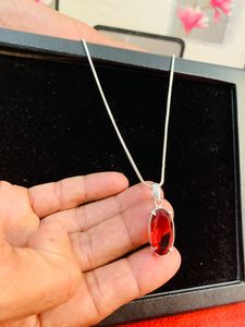 <b>Ruby</b> <b>necklace</b> German Silver <b>Necklace</b> Oval Gemstone Charm Chain Jewelry for Women Gift Party handmade Women Jewelry - Product Image 2