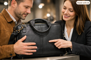 WRIZA Genuine <b>Leather</b> <b>Soft</b> Laptop Briefcase Mens Shoulder Messenger <b>Bag</b> Adjustable Strap Zipper Closure Durable Office Business - Product Image 6