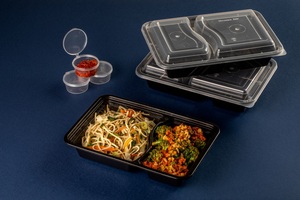 Contenedores de Alimentos de PP con Tapa Transparente de 2 Compartimentos, Forma Rectangular, Aptos para Microondas, para Envasar Comidas Calientes y Frías - Product Image 2