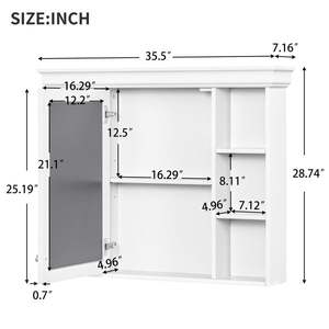 Armoire de rangement murale moderne 35 ''X 28'' blanche pour salle de bain avec 6 étagères ouvertes et porte miroir pour l'organisation de la médecine - Product Image 6