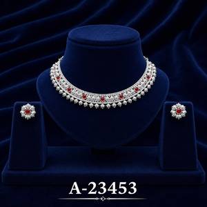 Gold Plated Alloy Necklace Earrings <b>Bracelet</b> Set With <b>Ruby</b> Inlay Water Drop Design Ethnic Wedding Jewelry For Women A-23450 - Product Image 2