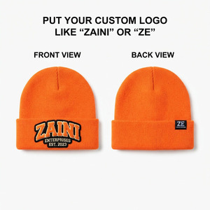Gorro de Hombre, Tejido Acrílico Premium, 280 GSM, Suave, Cálido y Elástico, Color Naranja, Parche con Logotipo Bordado, Gorro de Invierno Personalizado - Product Image 1