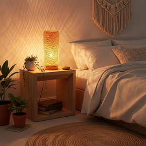 Lámparas de Escritorio de Bambú Nhat Minh para Dormitorio - Diseño Costero, Bombillas Halógenas Ajustables y Regulables, Pantalla Amarilla, Luz Blanca Cálida Suave de 2700K - Product Image 3