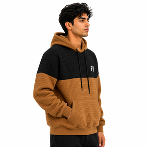 เสื้อฮู้ดดี้วาฟเฟิลนิตพรีเมียมสำหรับทุกเพศ ผ้าฝ้าย 100% ทรงโอเวอร์ไซส์ ไหล่ตก สไตล์สตรีทแวร์ลำลอง เสื้อกันหนาว ขายส่ง รับผลิตแบบ OEM - Product Image 2