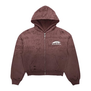 Sudadera con capucha extragrande de algodón grueso OEM, estilo urbano con cremallera, unisex, estampado y bordado, tallas grandes, venta al por mayor, estilo americano. - Product Image 2