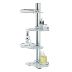 Space Saving Four Tier Glass and Aluminum Wire <b>Shelving</b> <b>Adjustable</b> <b>Wall</b> Rack Organizer for Towel - Product Image 1