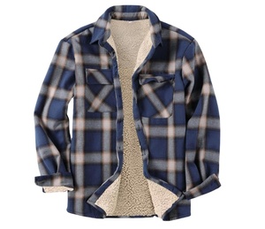 Unisex Custom 100% Organic Cotton Canvas Cartoon Print Navy Blue Long Sleeves Heavy Fleece Lining Warm Winter Flannel Shirt <b>Coat</b> - Product Image 1